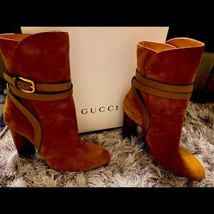 Gucci Brown Abigail Suede Belted Ankle Boot